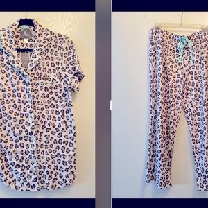 Leopard Tiffany blue pajama set